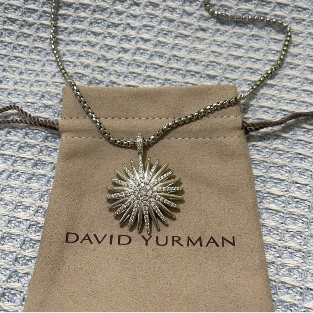 David Yurman Silver Starburst Pavé Pendant Necklace